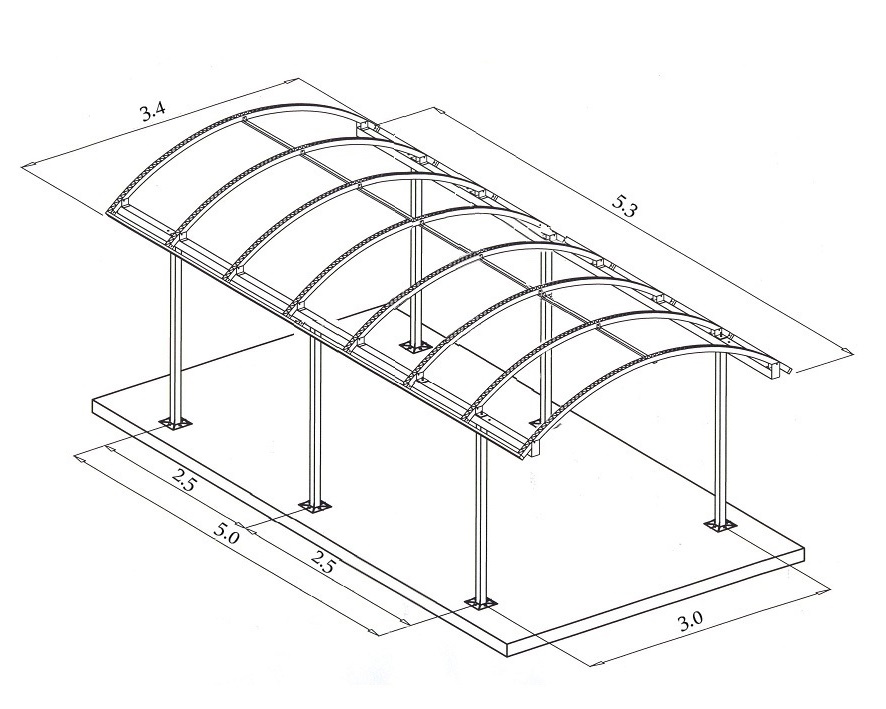 Навес для машины из профильной трубы чертеж двускатной крыши с размером профтрубы